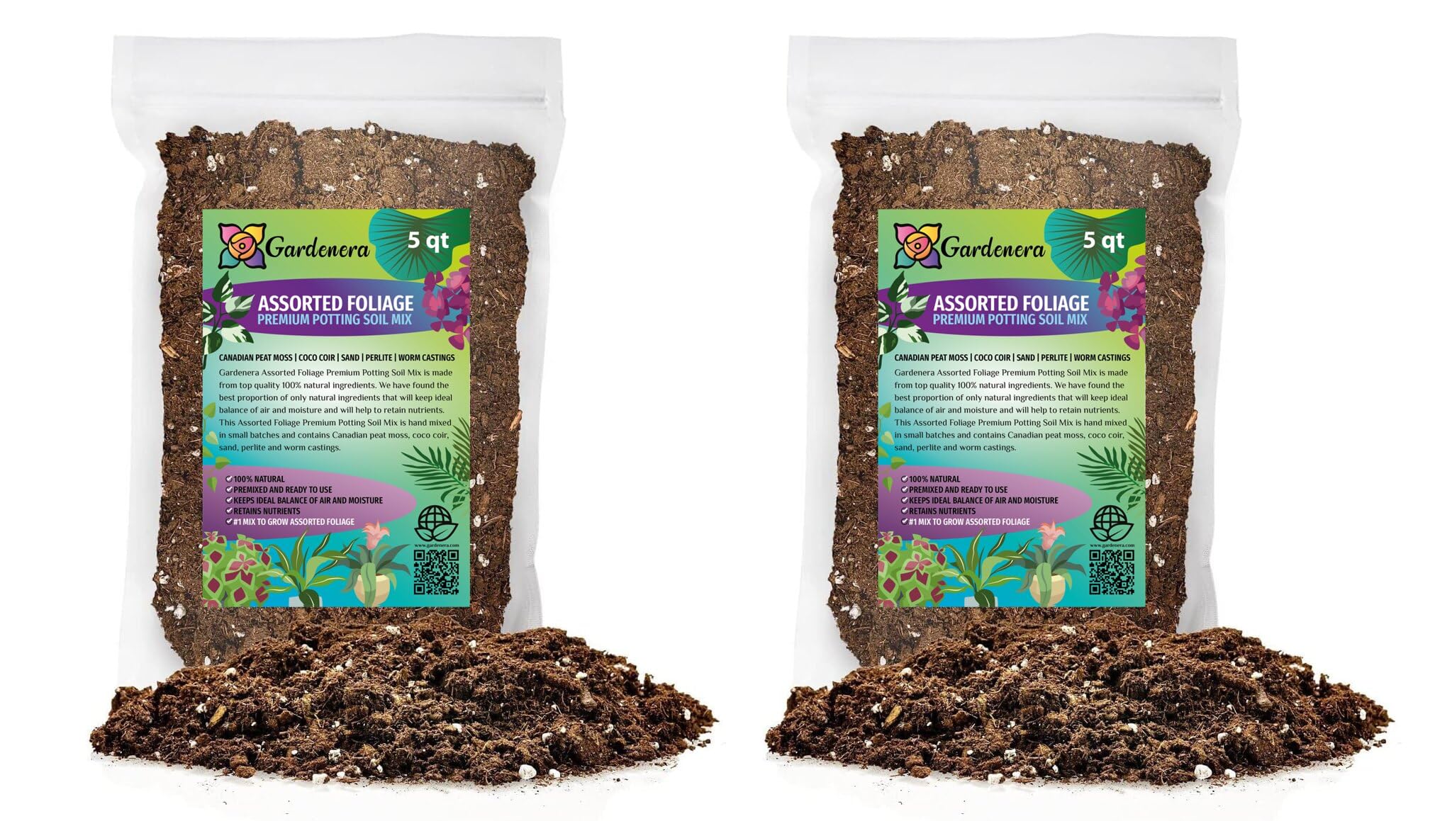 Organic Assorted Foliage Soil Mix by Gardenera - Specially Formulated for Nurturing Varied Foliage Displays - 2 QUART