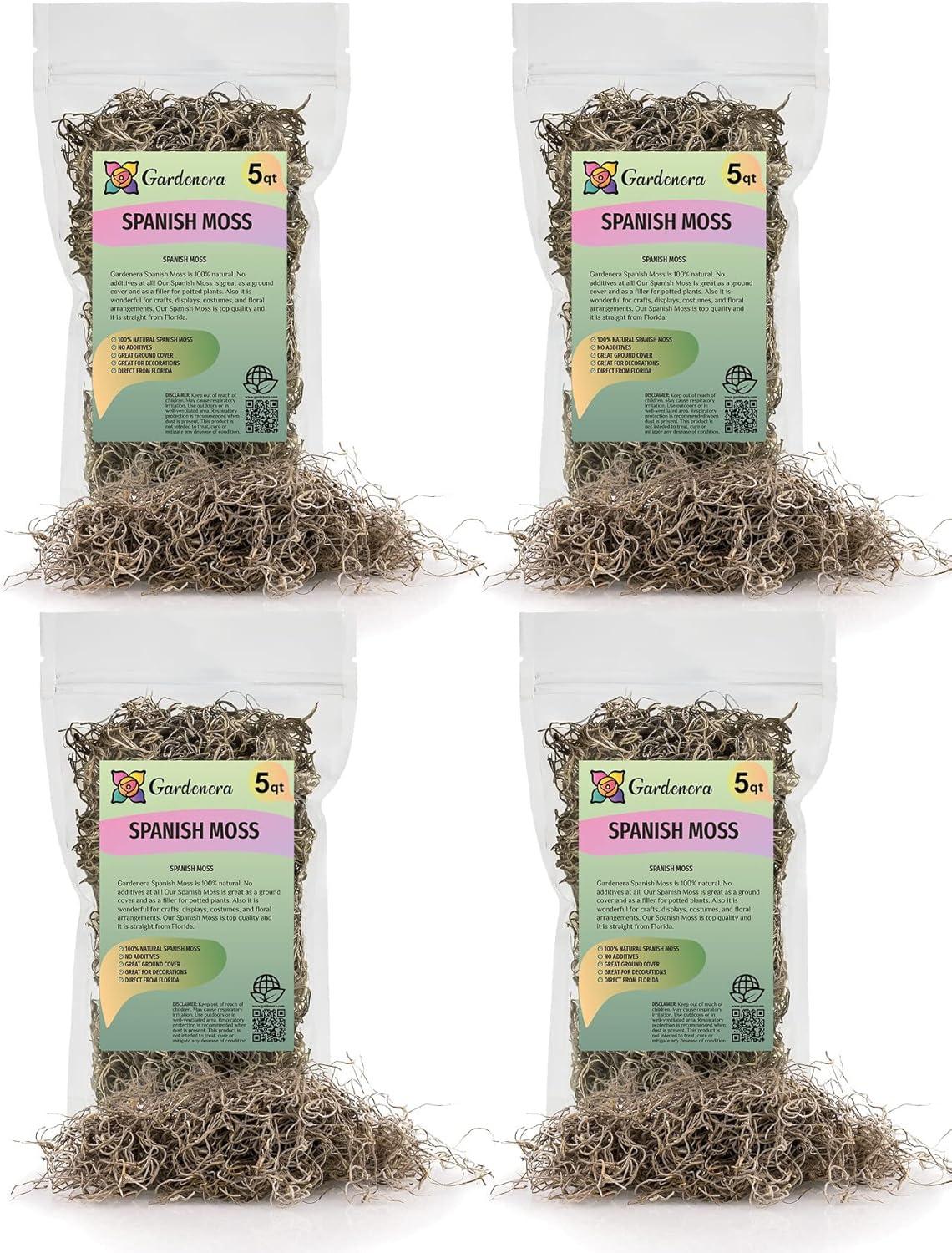 Premium Natural Spanish Moss | Natural Preserved - 10 Quart - Great Ground Cover - Filler for Potted Plants (2 Bags of 5 Quart)