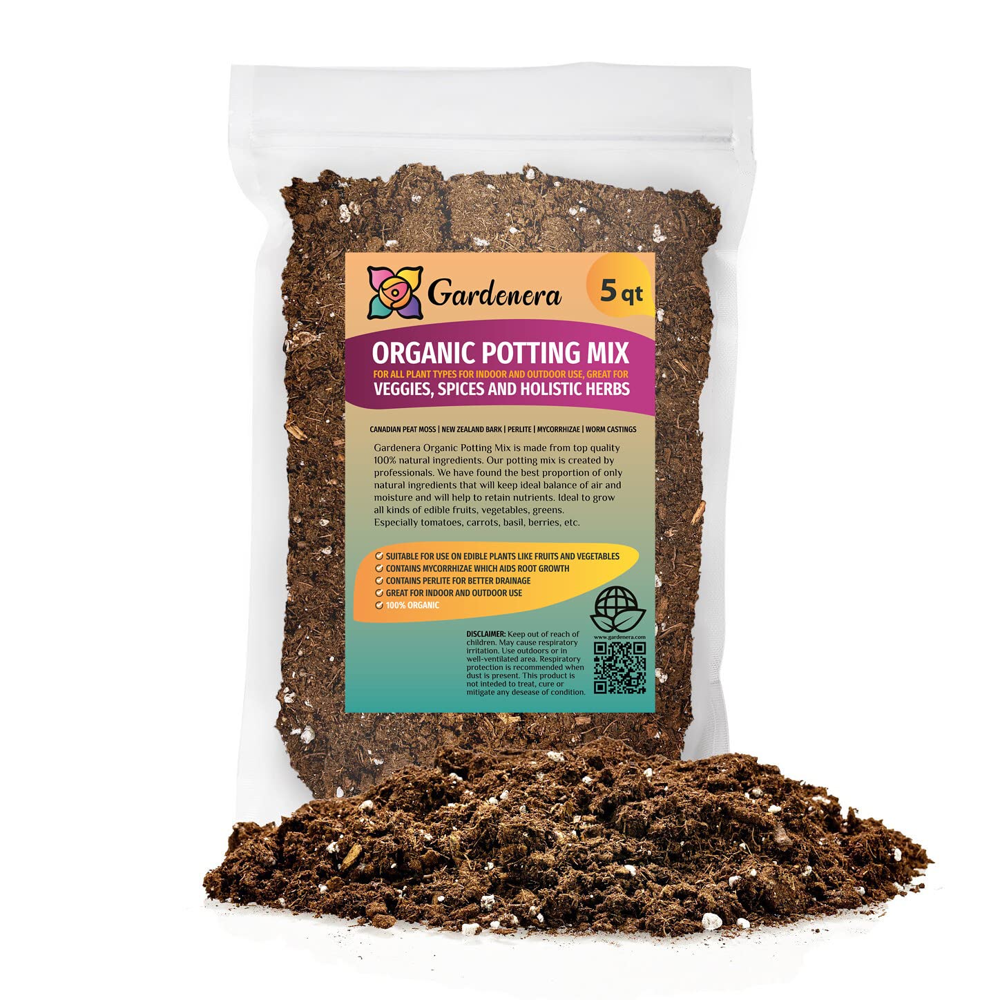 PREMIUM Organic Potting Mix for All Plant Types - 2 QUART - Indoor and Outdoor Use - Great for Veggies, Spices and Holistic Herbs