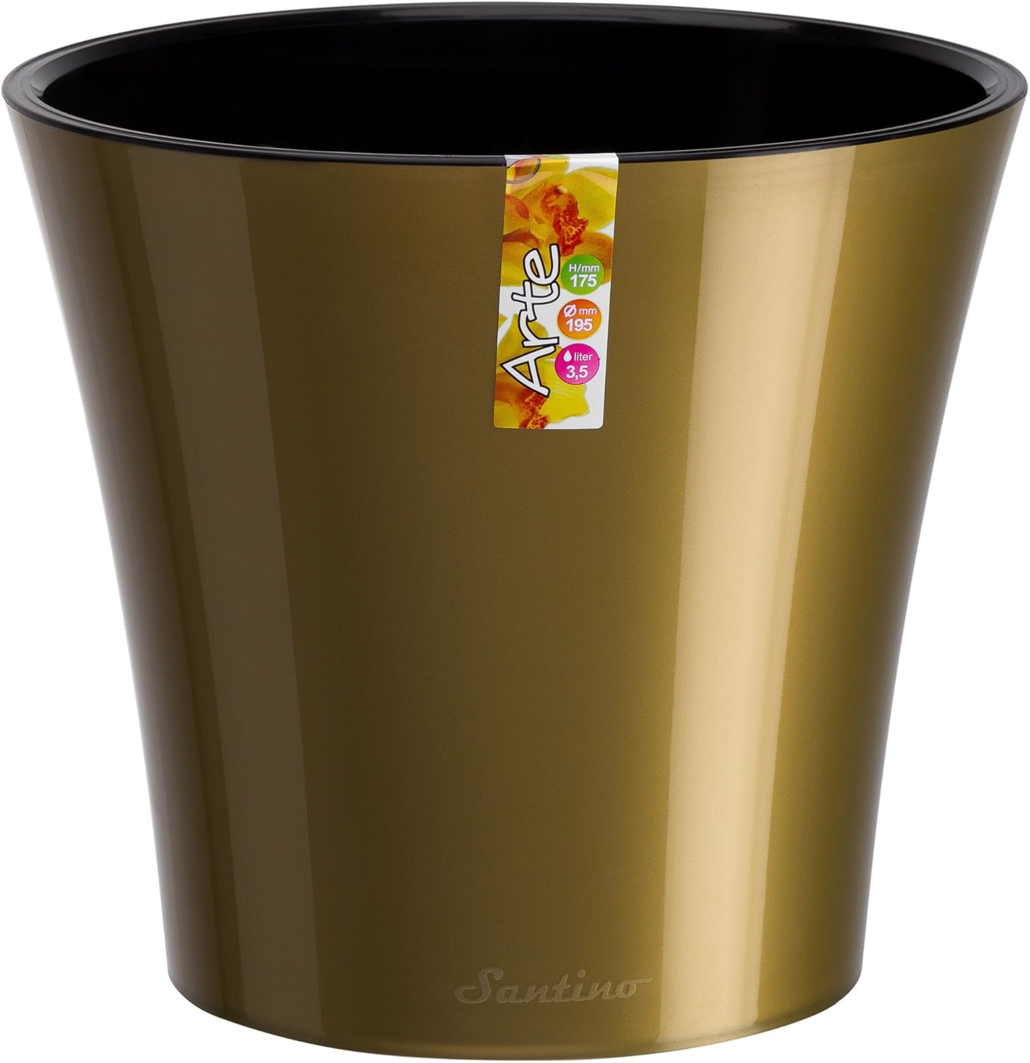 Santino 5.3 Inch ARTE Self Watering Planter in Gold/Black Indoor Flower Pot for All House Plants, Flowers and Orchids