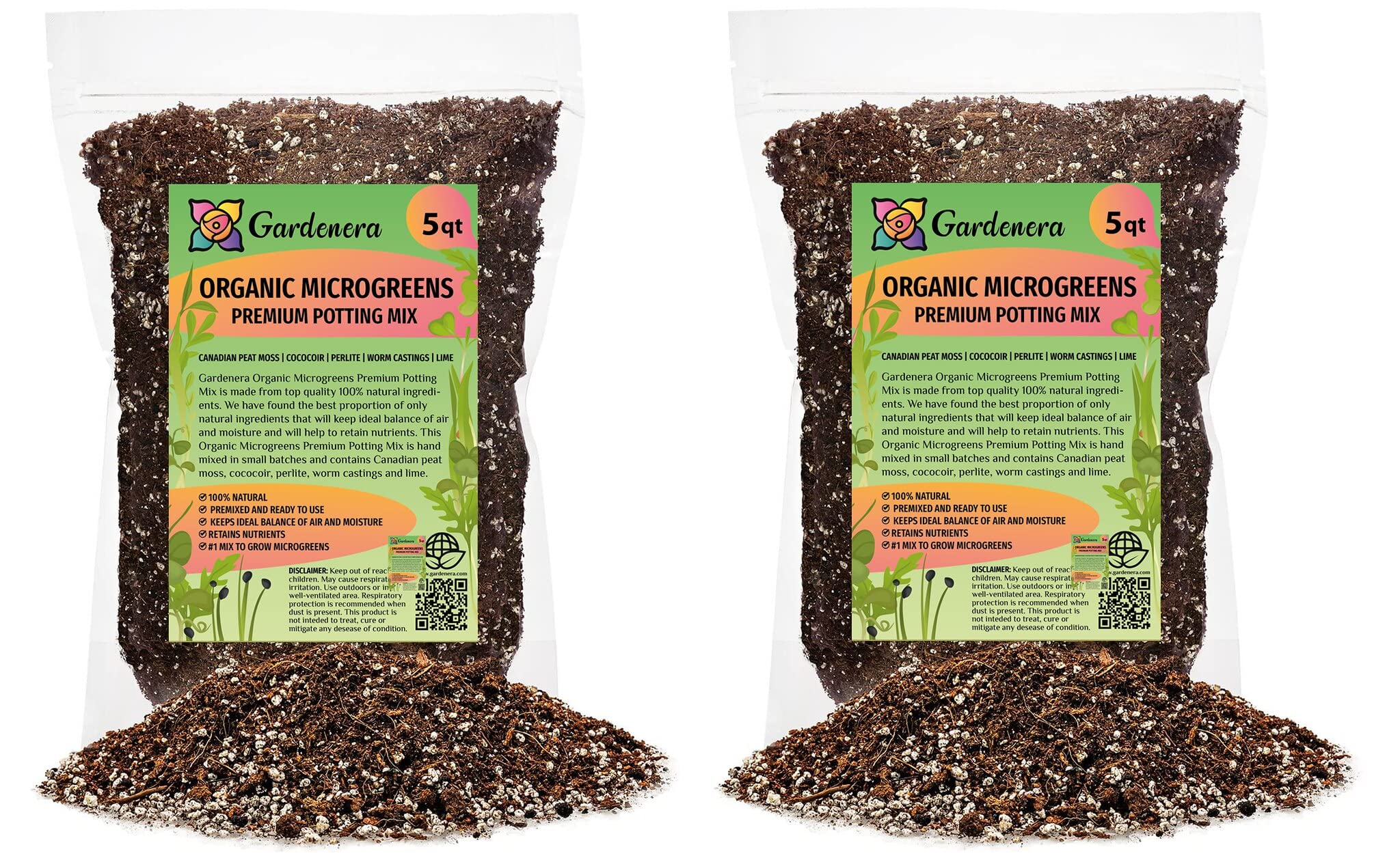 Premium Organic Microgreens Potting Mix by Gardenera - 10 QUART - The Ultimate Recipe for Nutrient-Dense Greens - (2 Bags of 5QT)