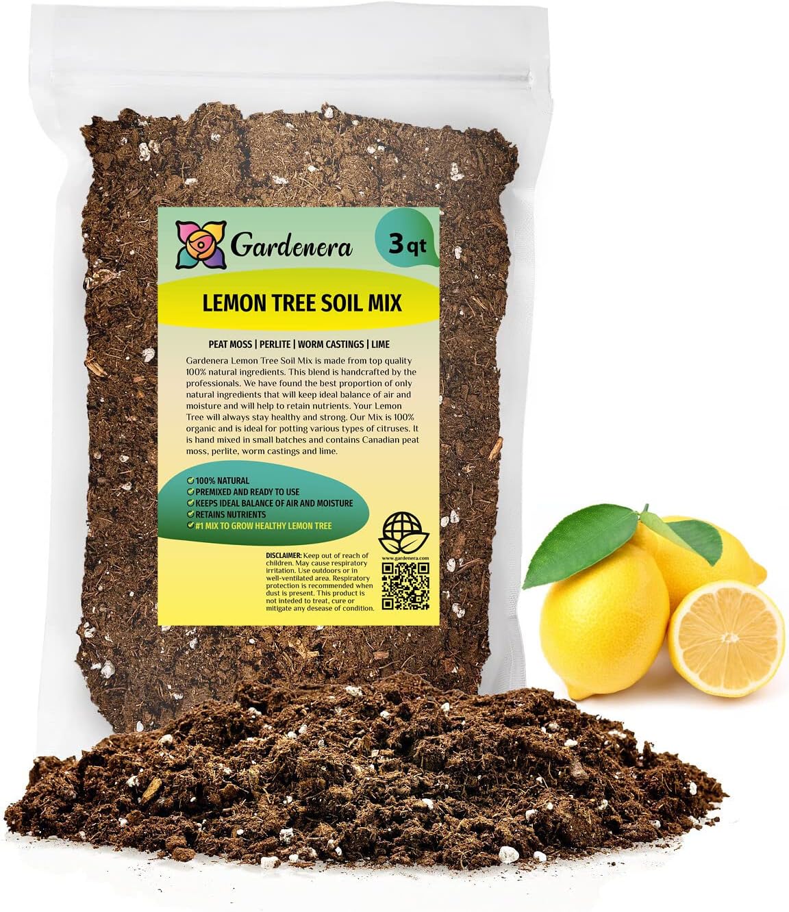 Gardenera's Premium Lemon Tree Soil Mix - Perfect Drainage and Nutrient Retention for Citrus Limon Trees - 10 QUART