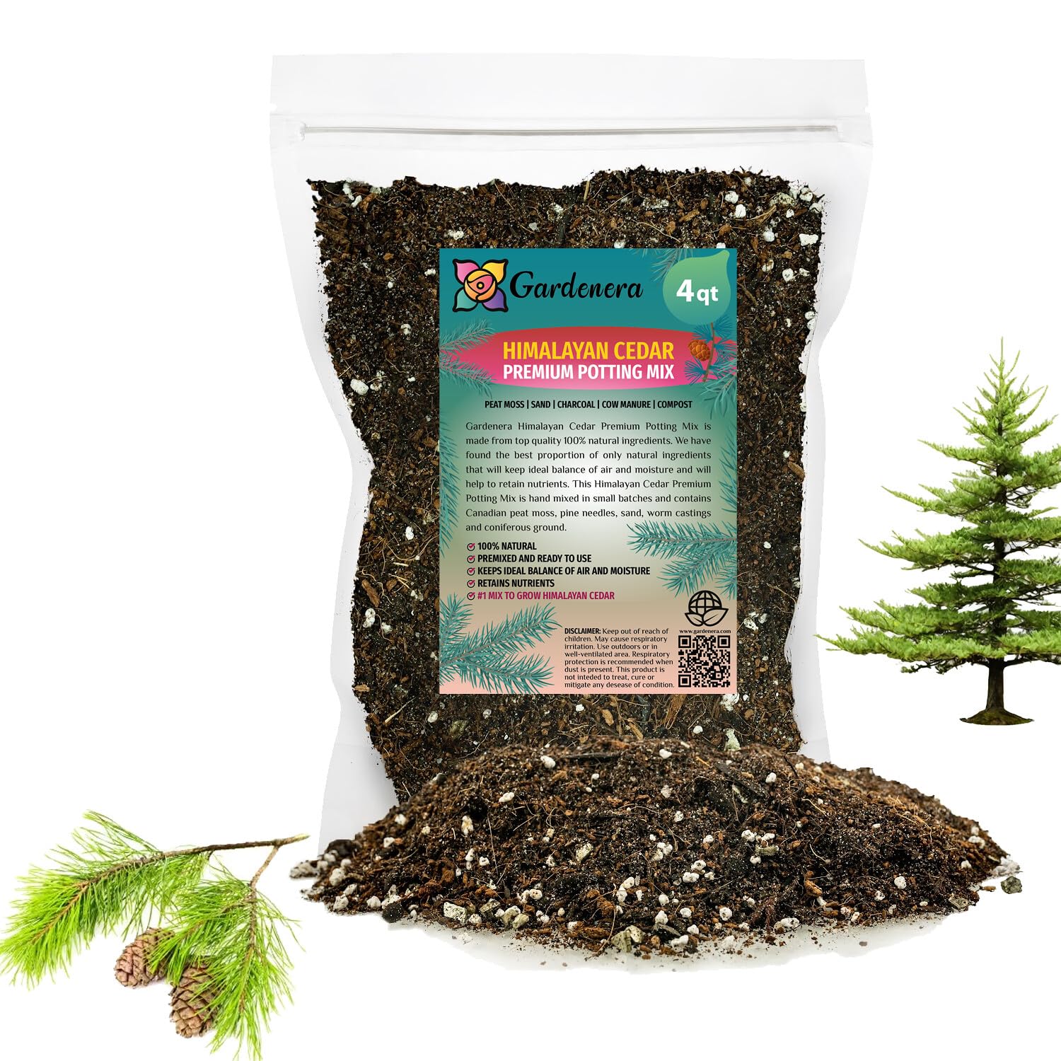 Gardenera Premium Himalayan Cedar Potting Soil Mix - Perfect Balance of Nutrients, Drainage, and Aeration for Healthy Cedar Trees - 1 QUART