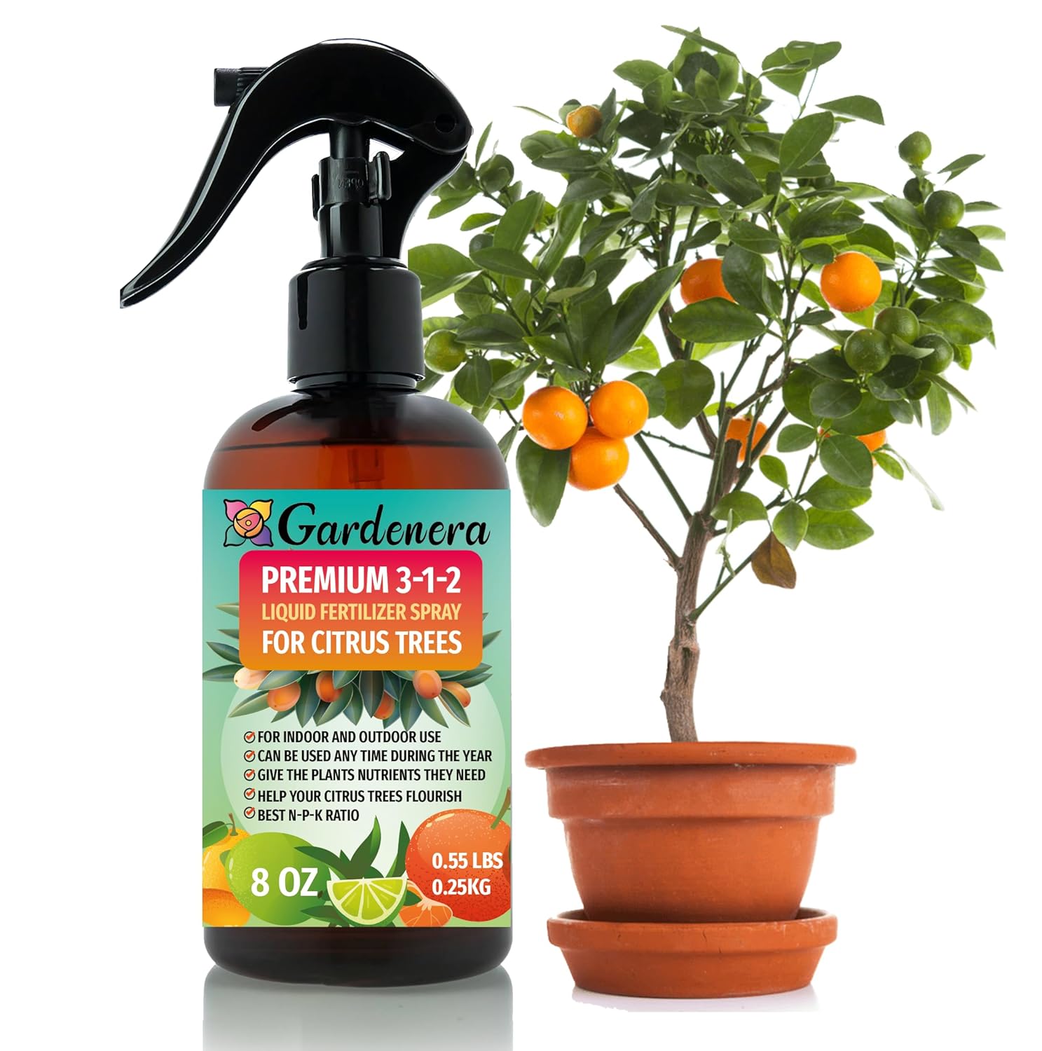 Gardenera Proffesional CITRUS TREE Spray Fertilizer Mist for Home Gardening | 3-1-2 Gentle Blend Mist for Healthy Leaves & Growth | Essential Nutrients for CITRUS TREE - 8oz