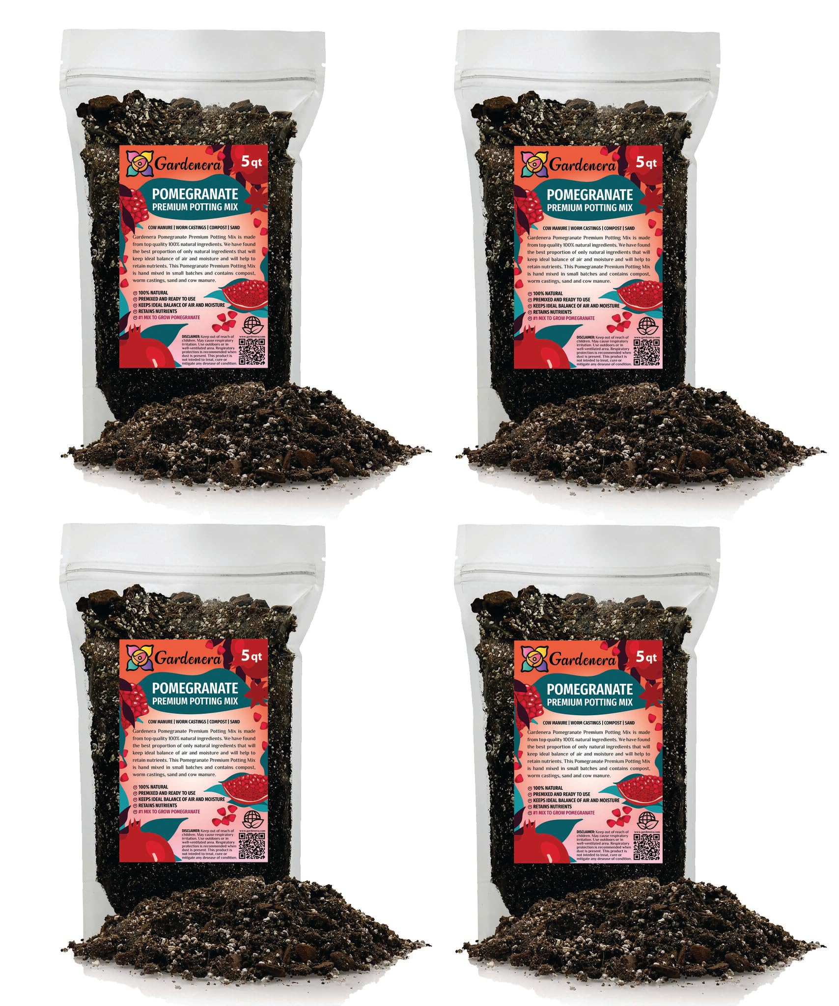 Gardenera Premium Pomegranate Potting Soil Mix - Ideal Nutrient Blend for Growing Robust, Flavorful, and Bountiful Pomegranate Trees - 1 QUART