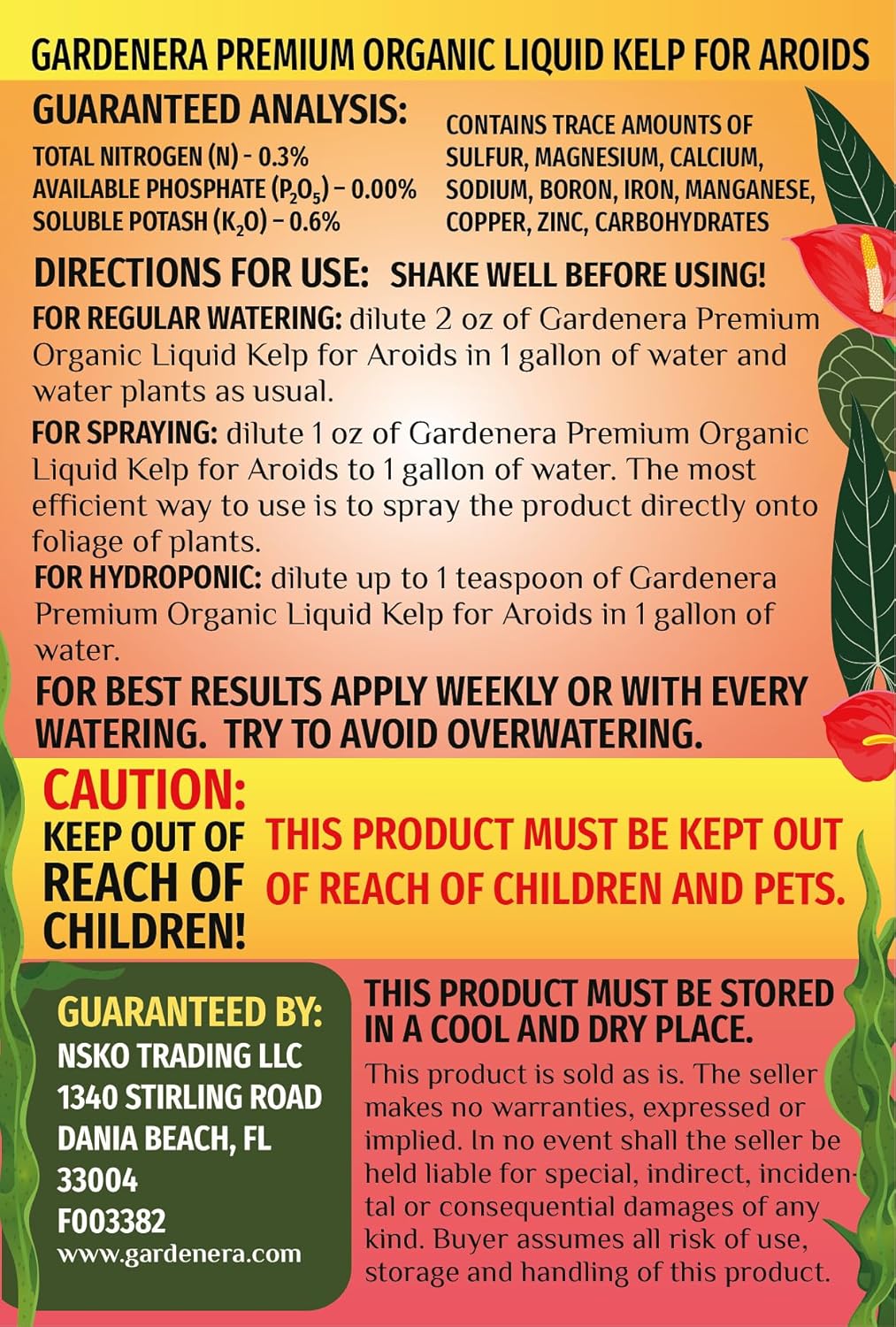 GARDENERA Aroid Plant Superfood - 8 oz - Organic Liquid Kelp Fertilizer for Thriving Aroid Growth