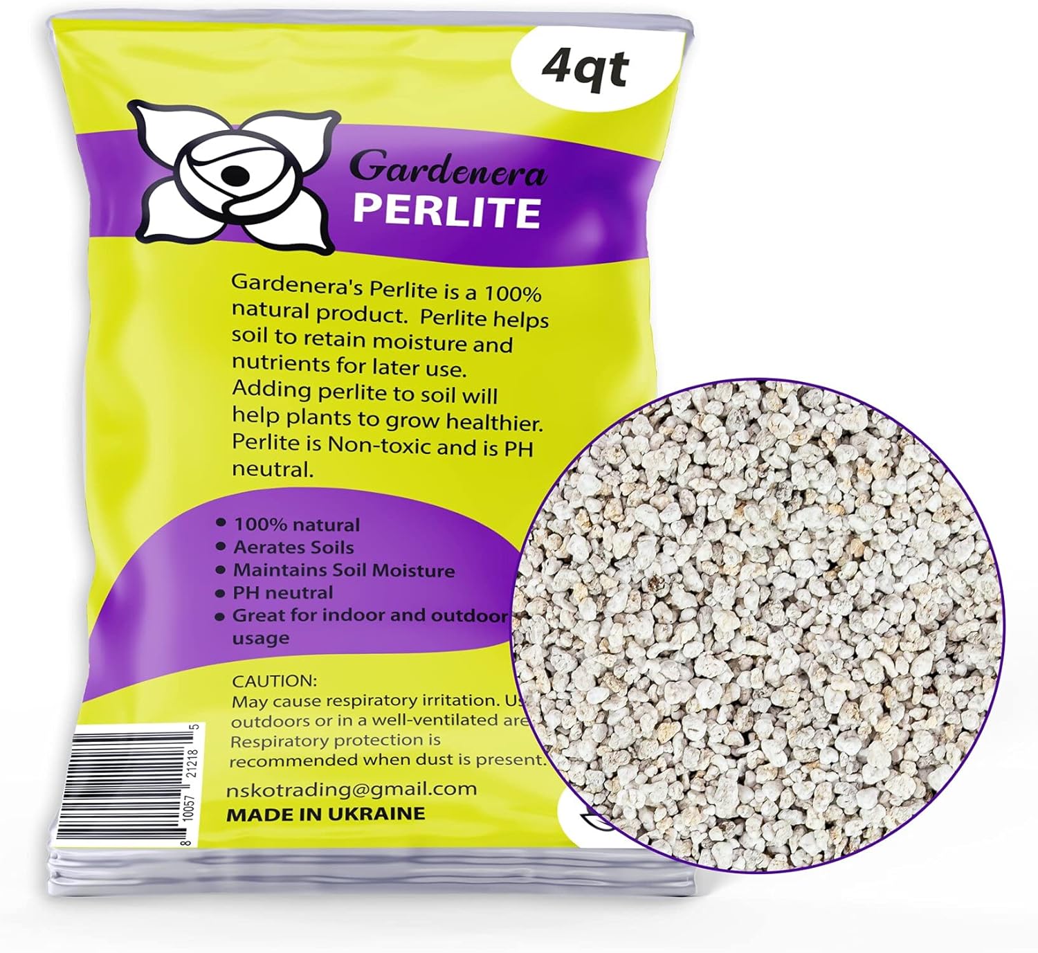 Gardenera Organic Perlite - Medium/Fine Grade (4 Quart Bag) Horticultural Soil Amendment for Indoor & Outdoor Container Plants for Drainage Management and Enhanced Growth