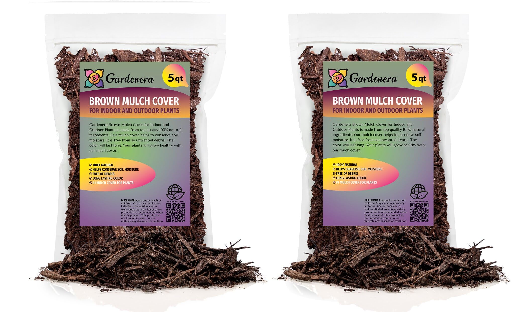 Gardenera Brown Mulch - Retain Moisture and Suppress Weeds for a Thriving Landscape - 10 QUARTS