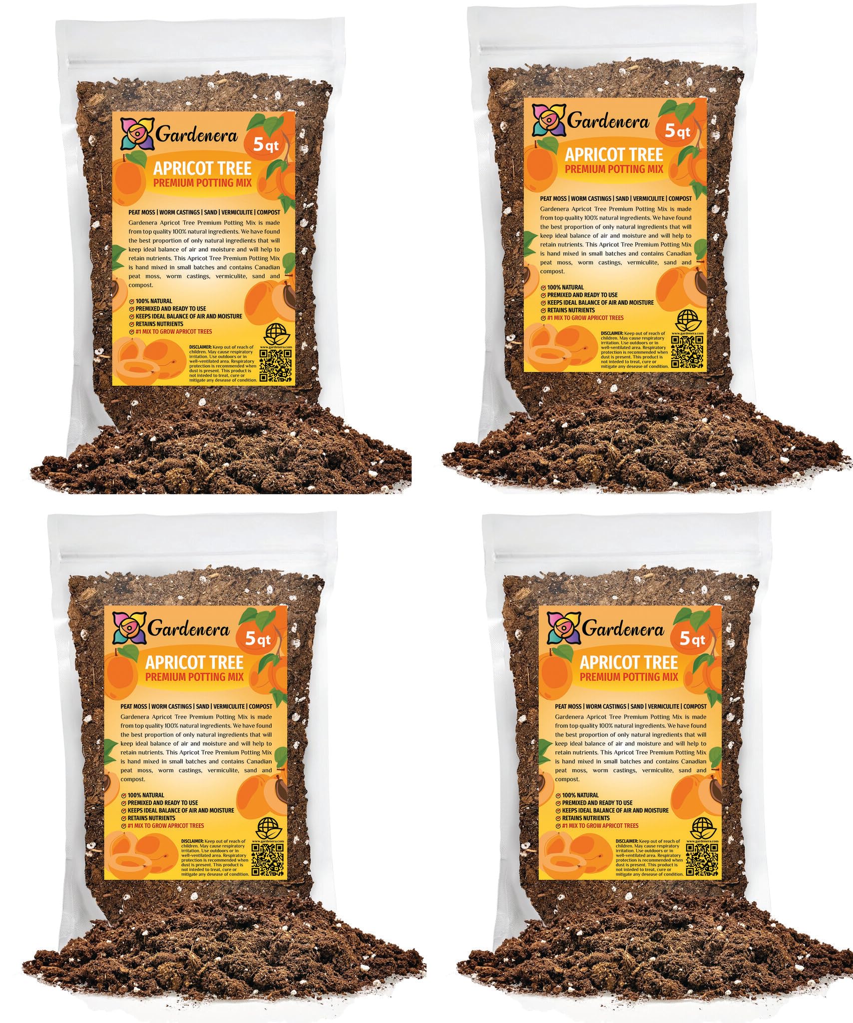 GARDENERA Premium Apricot Potting Soil Mix - Perfect Balance of Nutrients, Drainage, and Aeration for Thriving Apricot Trees - 4 QUARTS