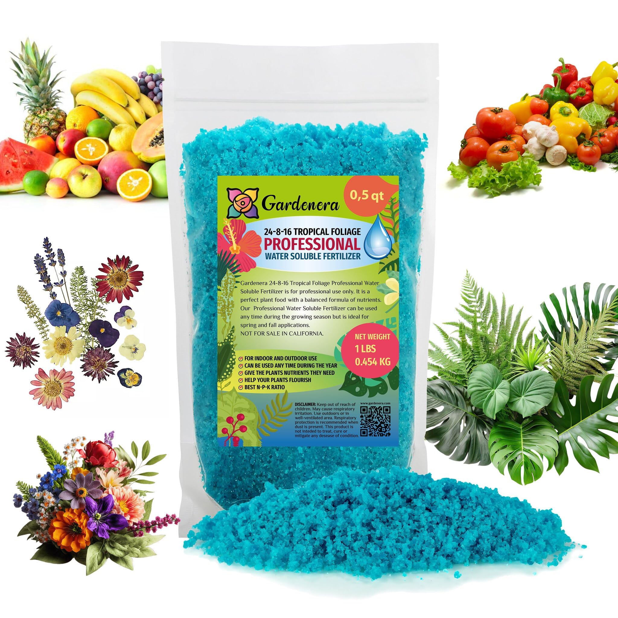 professional plant fertilizer GARDENERA Professional 24-8-16 All Purpose Water Solubable Fertilizer - Promotes Biomass Growth and Vibrant Leaf Color