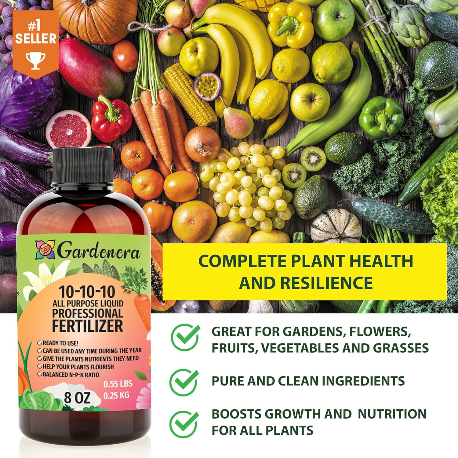 10-10-10 liquid fertilizer organic Gardenera Premium ???-??????? ??-??-?? ?????? ?????????? for Lawns, Plants, Vegetables, Fruits & Flowers, Liquid Plant Food 10-10-10 for Indoor/