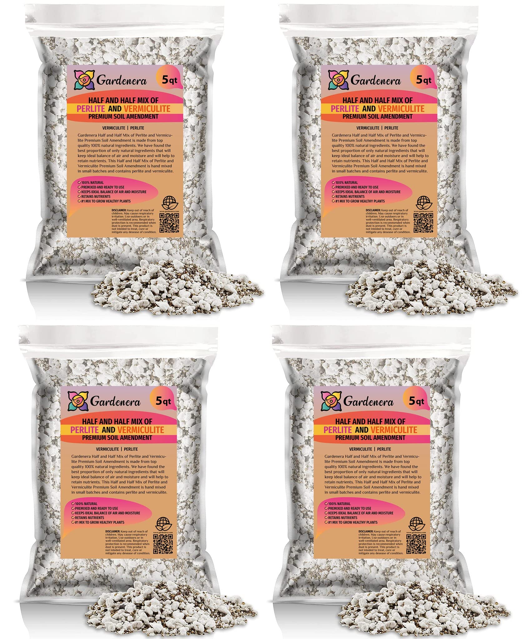 Gardenera Perlite and Vermiculite Mix for Cactus, Succulent, and Bonsai Trees - 10 QUART - Promote Healthy Growth and Drainage (2 Bags of 5 Quart)