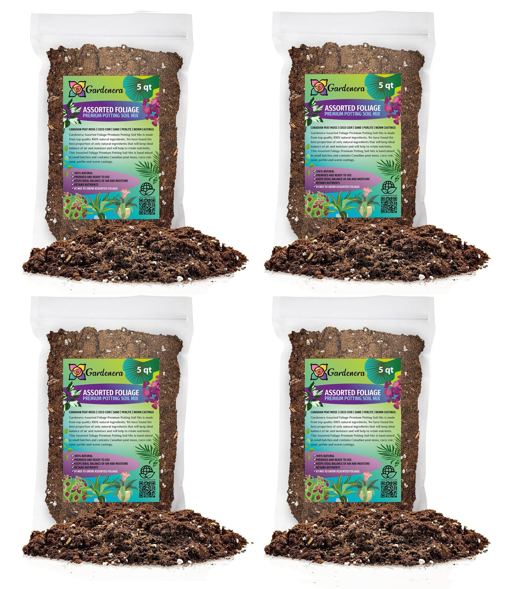 Organic Assorted Foliage Soil Mix by Gardenera - Specially Formulated for Nurturing Varied Foliage Displays - 2 QUART