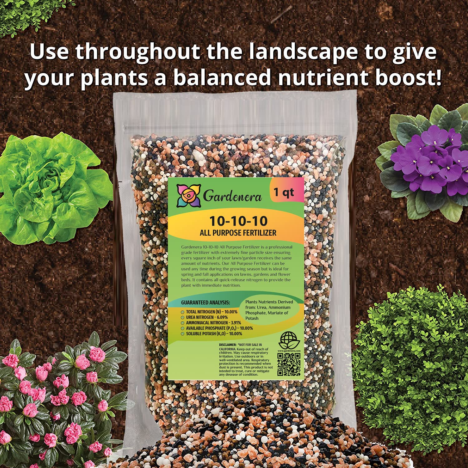 All-Purpose Planting and Growing Food 10-10-10 Fertilizer by Gardenera - 20 Quart - Boost Your Garden's Growth - (4 Bags of 5 Quart)