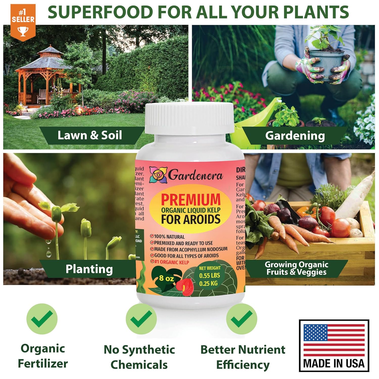 GARDENERA Aroid Plant Superfood - 8 oz - Organic Liquid Kelp Fertilizer for Thriving Aroid Growth