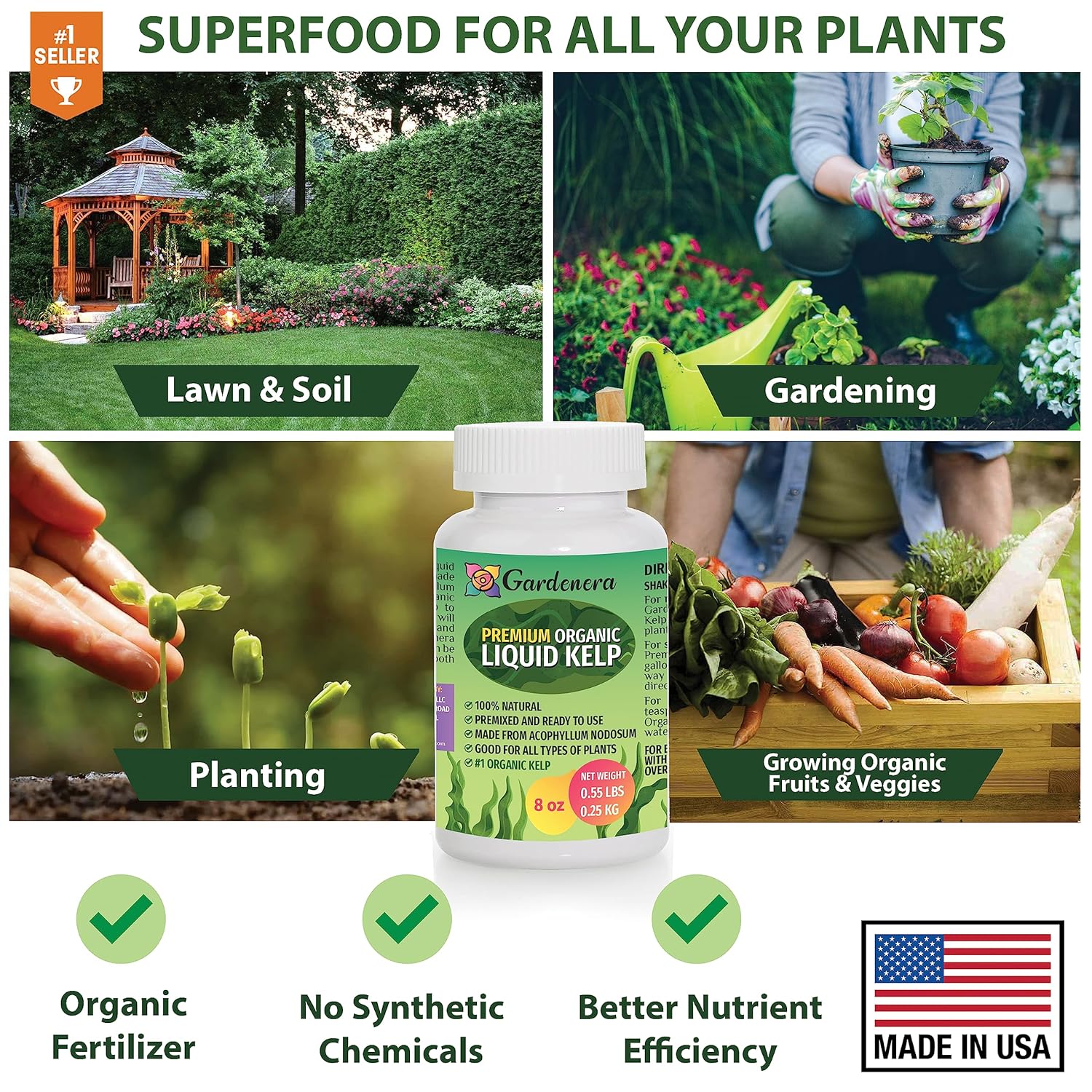 gs plant foods liquid kelp organic seaweed fertilizer GARDENERA Natural Liquid Seaweed Premium Concentrate - 16 oz - Organic Plant Superfood for Gardening