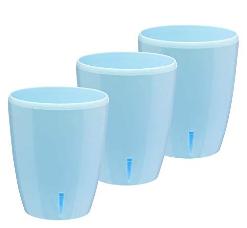 Gardenera 4.9" ORCHIDEA Self Watering Pots for Orchids in Blue (Set of 3) - Decorative Wicking Planter with w/Great Aerification, Drainage and Water Level Indicator