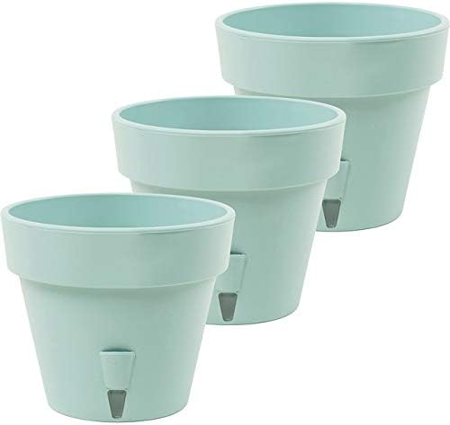Santino 9.2 Inch Latina Self Watering Planters (Set of 3) in Jade - Flower Pot with Bottom Watering and Water Level Indicator for Indoor/Outdoor use for All Plants, Flowers, Herbs