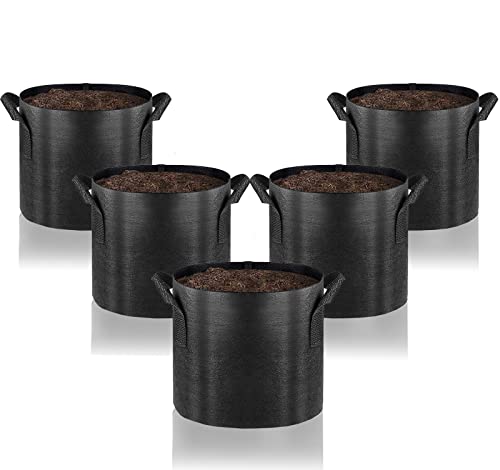 Gardenera Premium 5-Pack - 1 Gallon Grow Bags - Heavy Duty Nonwoven Fabric Pots with Handles for Plants, Perfect for Indoor and Outdoor Gardening