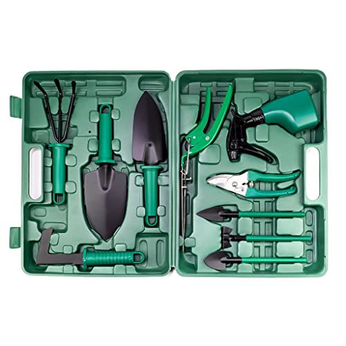 Gardenera 10-Piece Garden Tool Set - Complete Solution for Home Gardening, Planting, and Trimming with Comfortable Handles and Rust-Proof Tools