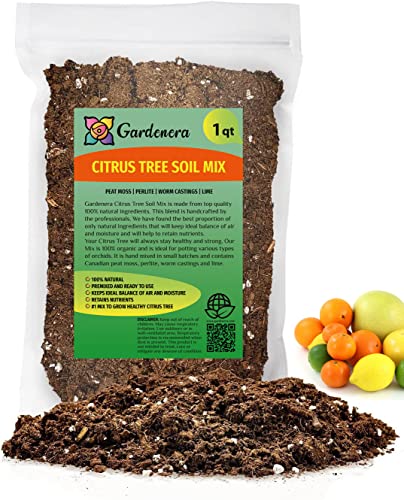 GARDENERA Citrus Tree Potting Soil Mix, Special Blend for Indoor Oranges, Lemons, Limes and More - (1 Quart Bag)