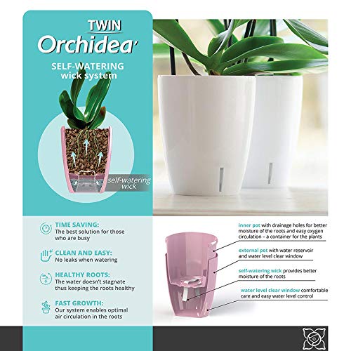 Gardenera 4.9" ORCHIDEA Self Watering Pots for Orchids in Blue (Set of 3) - Decorative Wicking Planter with w/Great Aerification, Drainage and Water Level Indicator