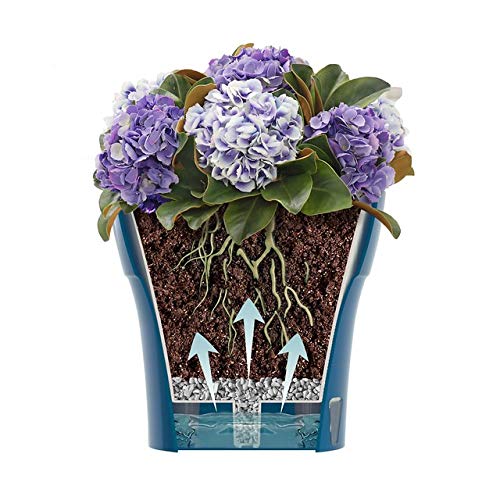 Gardenera 4.3" DALI Self Watering Planter in Smoky Blue-Gray - Modern Flower Pot with Water Level Indicator for All House Plants, Flowers, Herbs, Succulents and Orchids