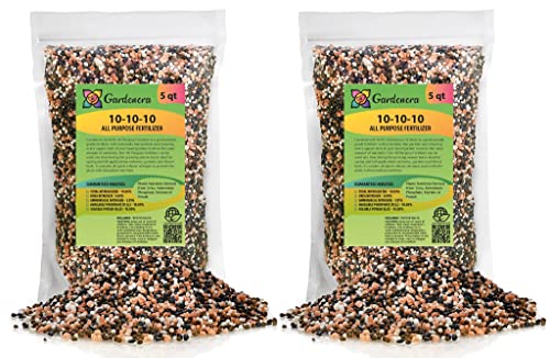 Premium 10-10-10 All-Purpose Soil Fertilizer by Gardenera - 10 Quart - Ideal for Flowers, Plants, Vegetables, Fruit Trees and Lawns - (2 Bags of 5 Quart)
