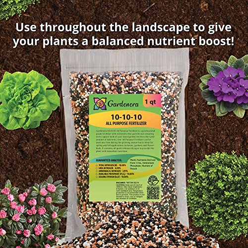 Gardenera Premium All-Purpose Fertilizer 10-10-10 - Fertilizer for Vegetable Garden & Flowerbed Roses & Large Shrubs and Fruit Trees - 3 Quart
