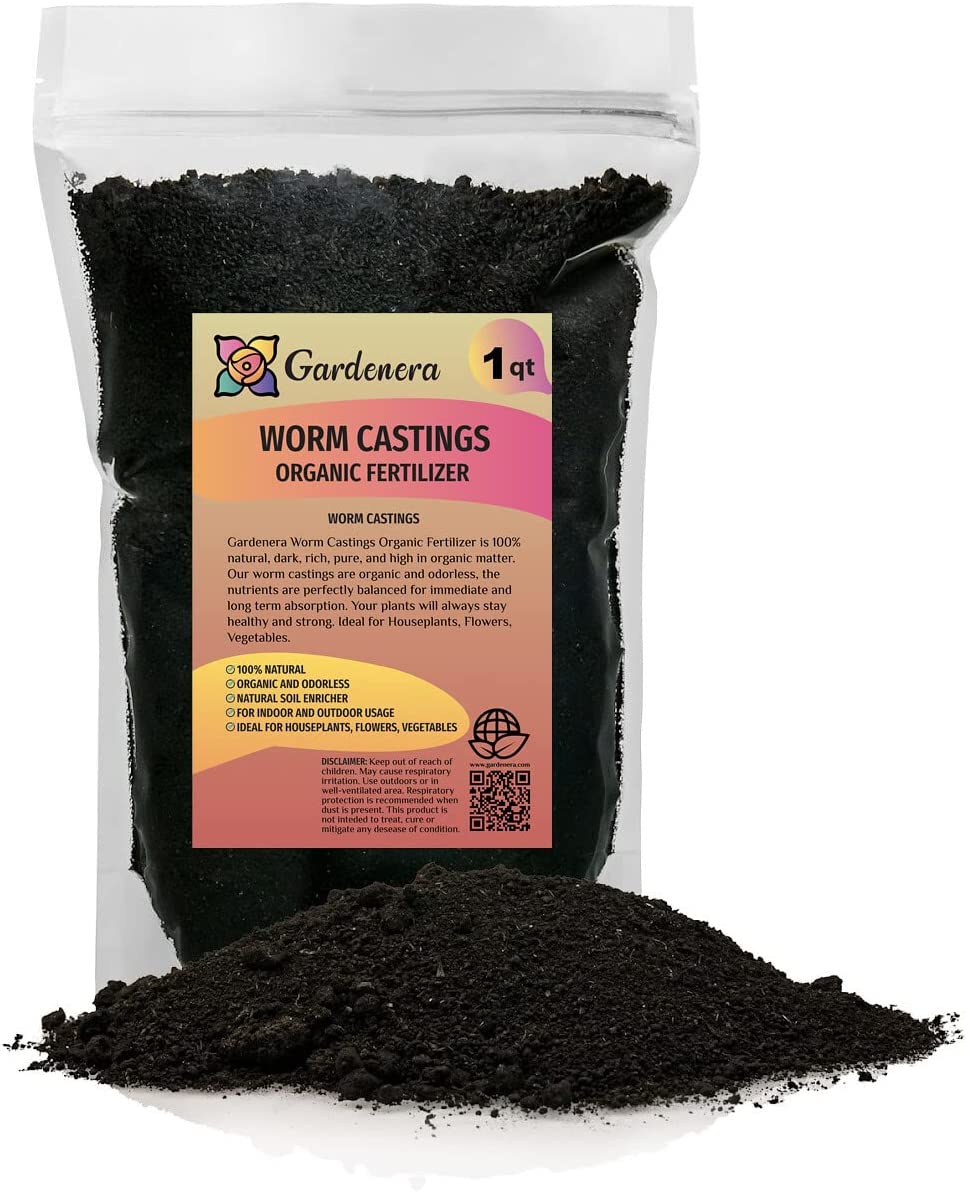⭐ Organic Worm Castings - All Natural Soil Amendment, Soil Builder, and Fertilizer - Natural Enricher for Healthy Houseplants, Flowers, and Vegetables - Use Indoors or Outdoors by Gardenera - 1 Quart