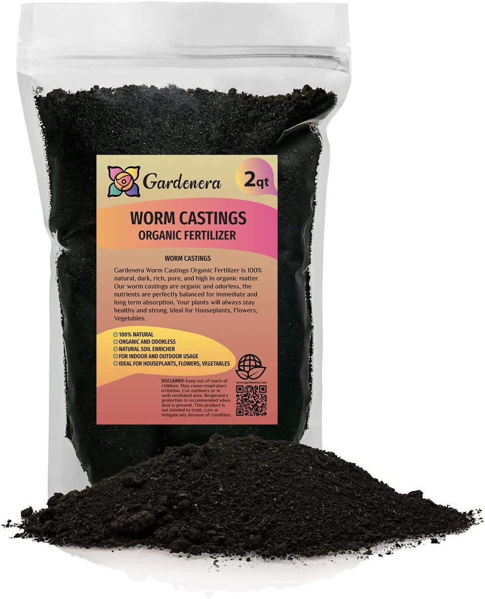 ⭐ Organic Worm Castings - All Natural Soil Amendment, Soil Builder, and Fertilizer - Natural Enricher for Healthy Houseplants, Flowers, and Vegetables - Use Indoors or Outdoors by Gardenera - 2 Quart